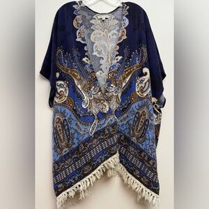 Tassels & Lace Navy and Brown Paisley Kimono